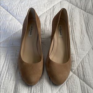 L.K. Bennett camel suede heels